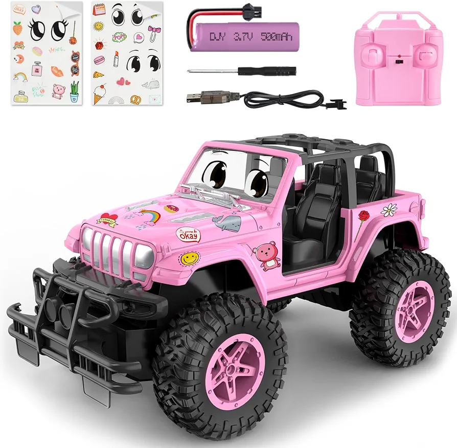 NQD Remote Control Car, Rechargeable RC Racing Cars with Stickers 1:16 Scale, 80 Min Play, 2.4Ghz Off Road Trucks with Storage Case, All Terrain Toys Gifts for 3-Year-Old Girls