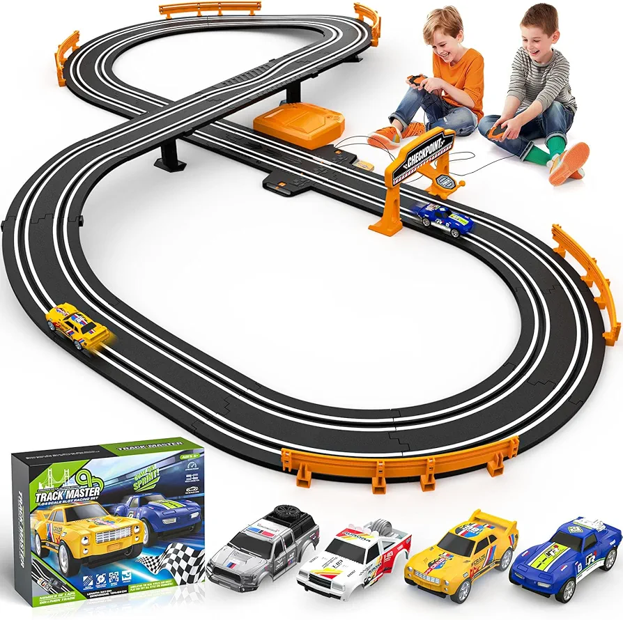 Slot Car Race Track Sets for Boys, Race Car Track with 2 High-Speed Slot Cars, Battery or Electric Car Track, Dual Racing Game Lap Counter Track Sets, Toys Gifts for Boys Girls Ages 4 5 6 7 8-12