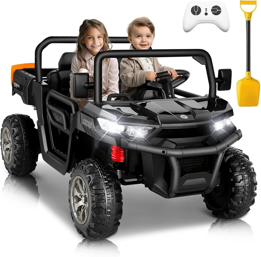 Hikole 24V Ride on Toys for Big Kids w/Dump Bed and Shovel, Electric Ride on Dump Truck for Boys Girls Age 3-8, 3 Speeds, Music, LED Light, Two Seater Ride on Cars for Kids with Remote, Black