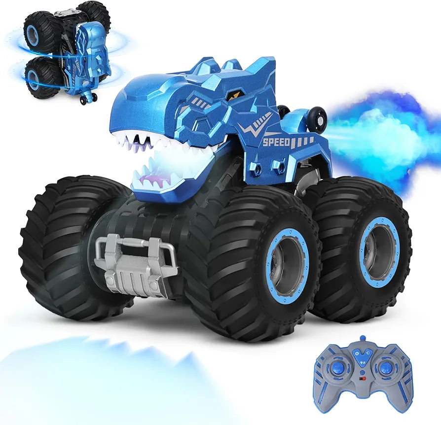 RC Monster Trucks Fast Remote Control Cars for Boys Age 4-7 8 9 10 11 12+ Year Old - Kids Mechanical Dinosaur Toy Stunt Car With Upgraded All-Terrain Wheels & Lights & Spray, Best Birthday Gift