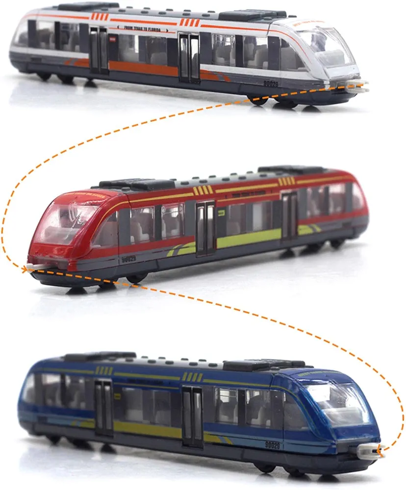 3 Pack Bullet Train Set, Linked High Speed Lotomotive Toy Train, Die Cast Alloy Model Car, Connectable Sliding Subway, Gift for Kids Boys Toddlers Ages 3+