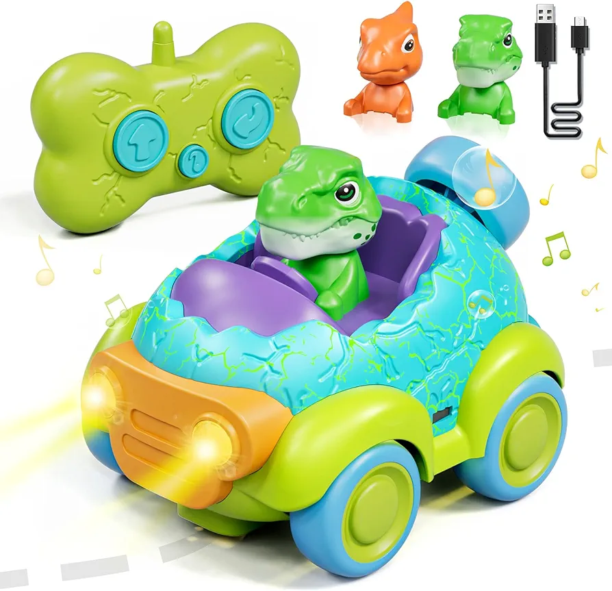 Lehoo Castle Remote Control Car for Toddlers, Rechargeable RC Cars for Toddler Toys 2-3, Dinosaur Toys for Ages 2-4 with Lights & Music, 2 3 4 Year Old Boy Toys