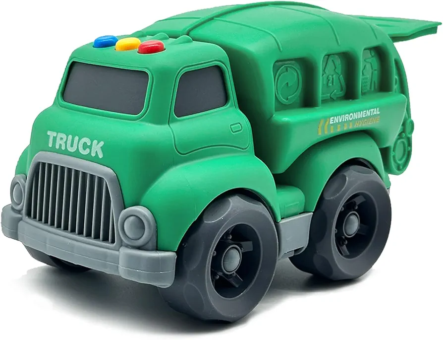 Garbage Truck Toys for Toddlers 1-3, Trash Truck Toy Set with Sounds and Lights, Detachable Recycling Bin, Push and Go Vehicle Car Toy, Kids Birthday Gifts for Over 3 Years Old Kids