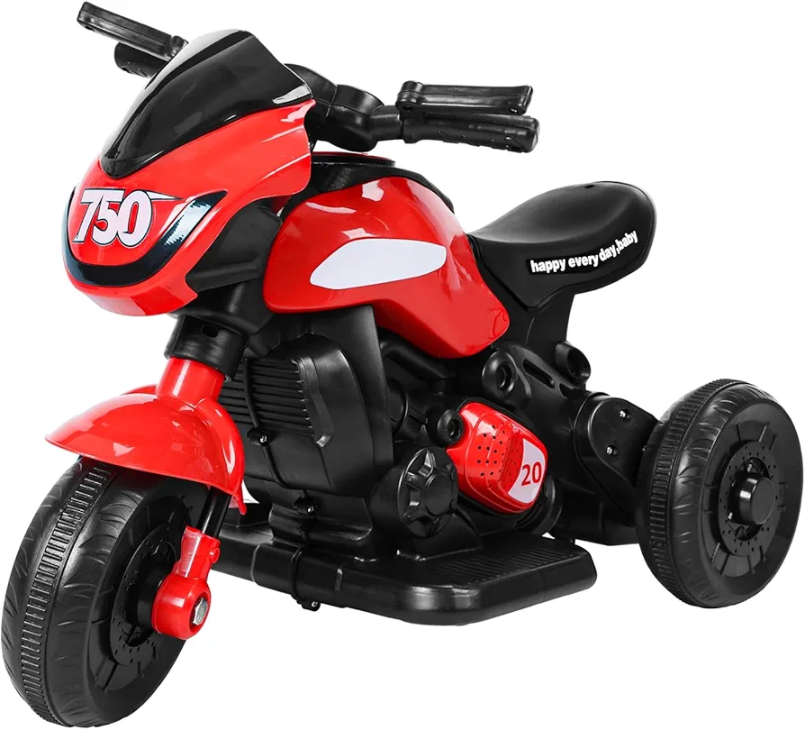 Motorcycle Ride-On Toy for Kids 1-6 Years Old,3-Wheel Motorcycle Trike with Bluetooth-compatible Remote Control,6V Battery Motorbike,Electric Tricycle with Reverse&Headlights Red