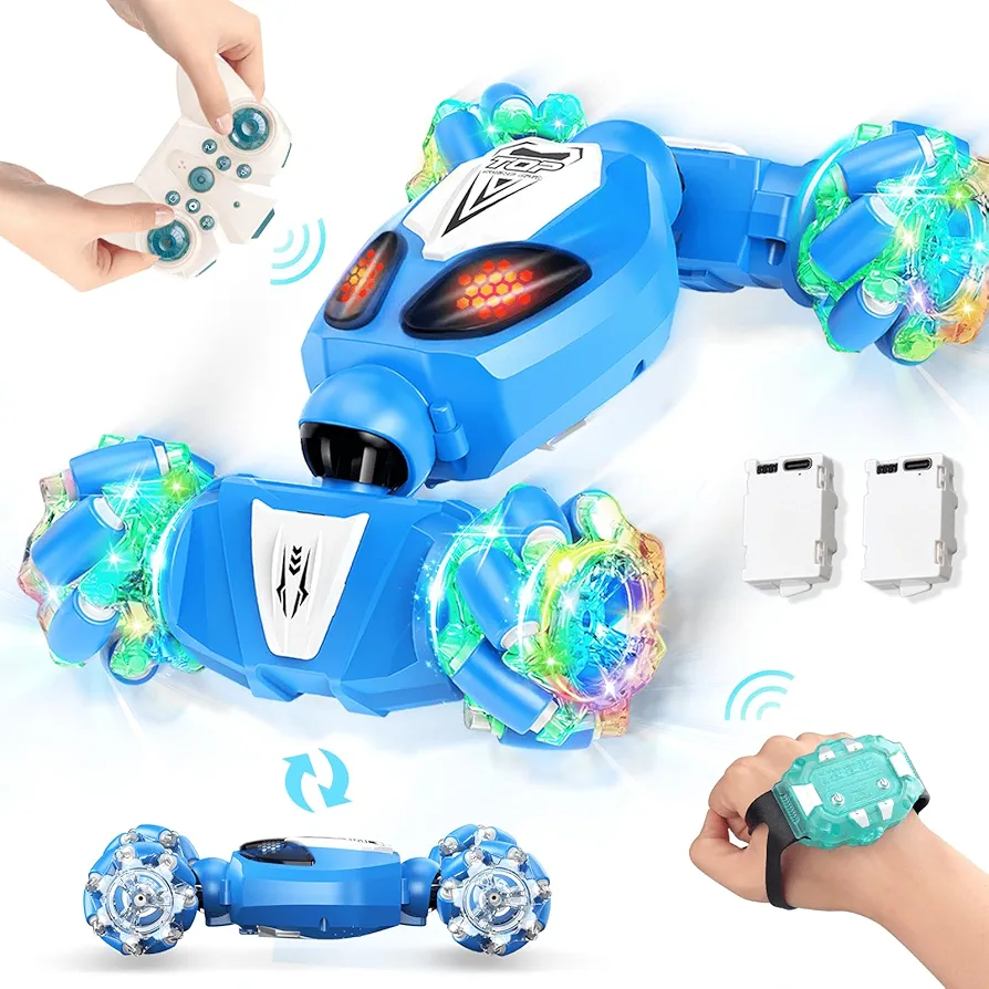 Gesture Sensing RC Stunt Car, Birthday Gifts Toys for Kids, 5-7 6-12 8 9 10 11 Years Old Boys and Girls Remote Control Car, Modular Battery, Type C Charging, 360° Rotating, 4WD Drift (Blue)