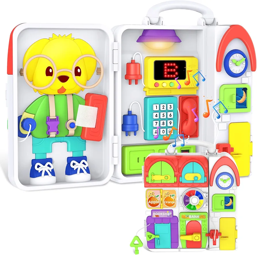 Toddler Toys for 1-2 Year Old Boy, Musical Montessori Busy Board, Early Educational Toy for Toddlers 1-3, Motor Skills Developmental Toy for 12-18 Month Age, Birthday Gift for 1+ Year Old Boy Girl