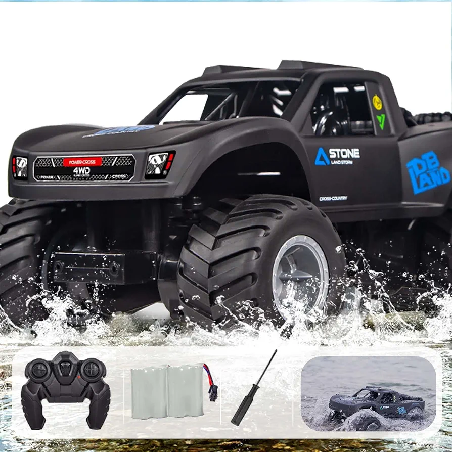 1:16 Amphibious Remote Control Car, 2.4GHz 4WD Monster Truck Toys All Terrain, Rc Cars for Adults, Rc Trucks 4x4 Off Road Waterproof，6 7 8 9 10 11 12+ Year Old Boy/Girl Gifts, Boy Toys (Blue