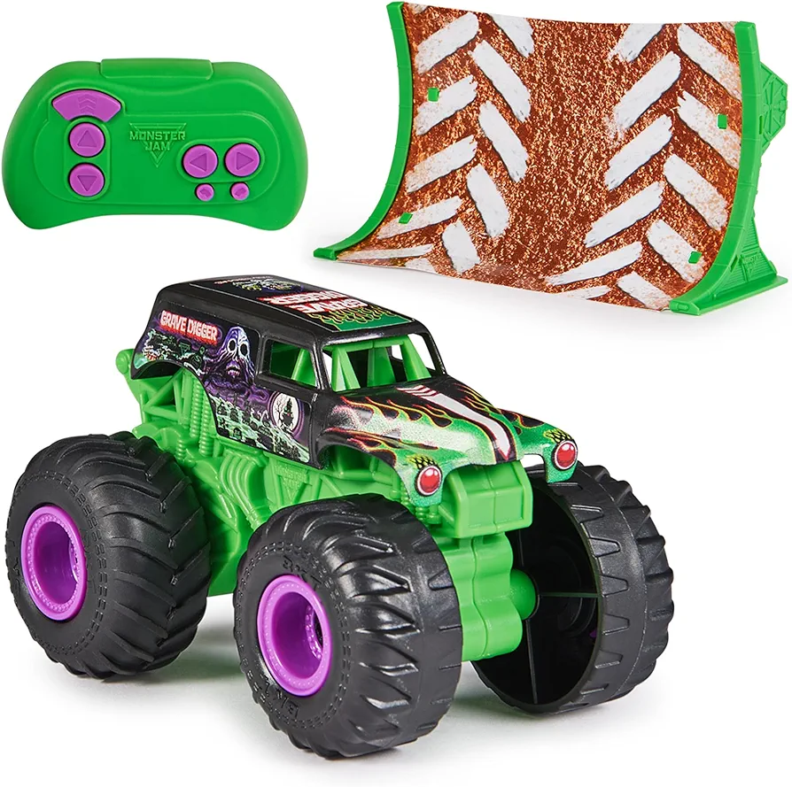 Monster Jam, Official Grave Digger Remote Control Monster Truck, Small 1:64 Scale, includes Ramp, RC Cars Kids Toys for Boys and Girls Ages 3 4 5 6 and up