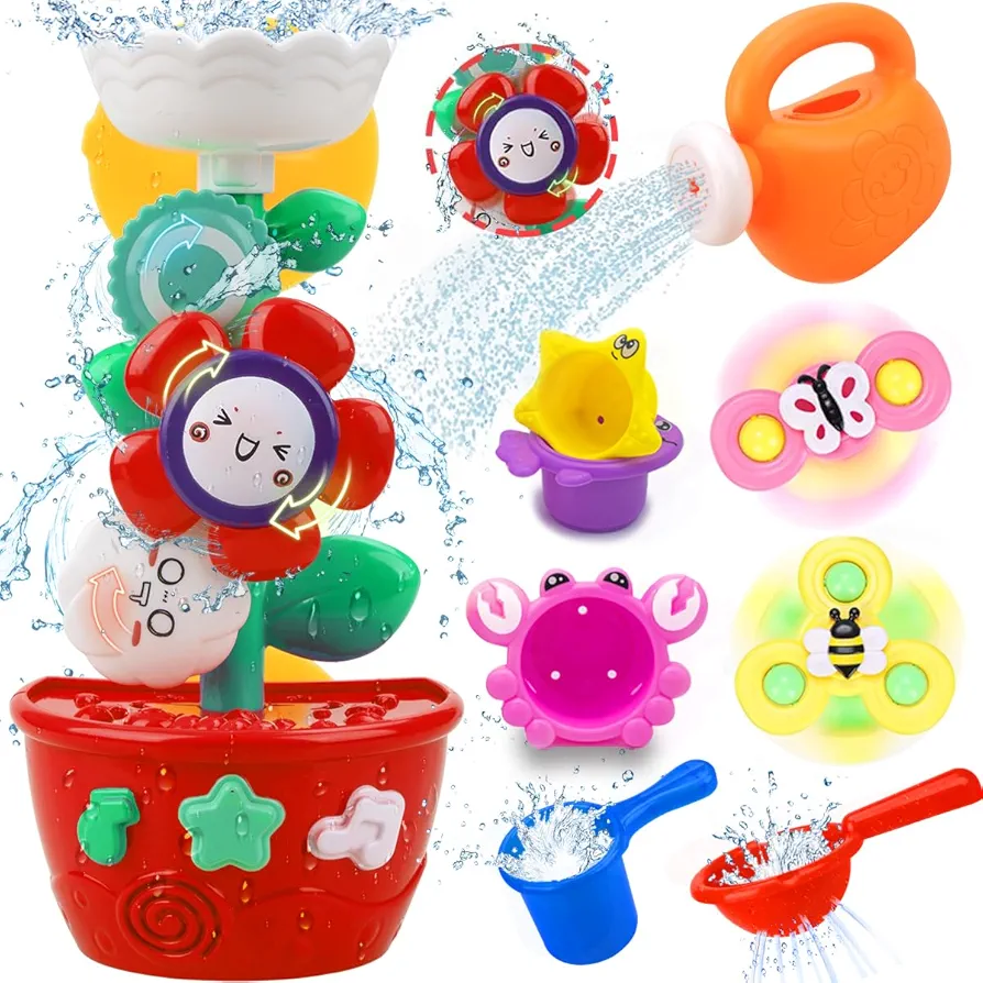 Baby Girl Bath Toys for Kids Ages 1-3 Water Table Suction Spinning Tub Toys Toddler Bathtub Toys with Stacking Cups for Infants 12 18 Months+