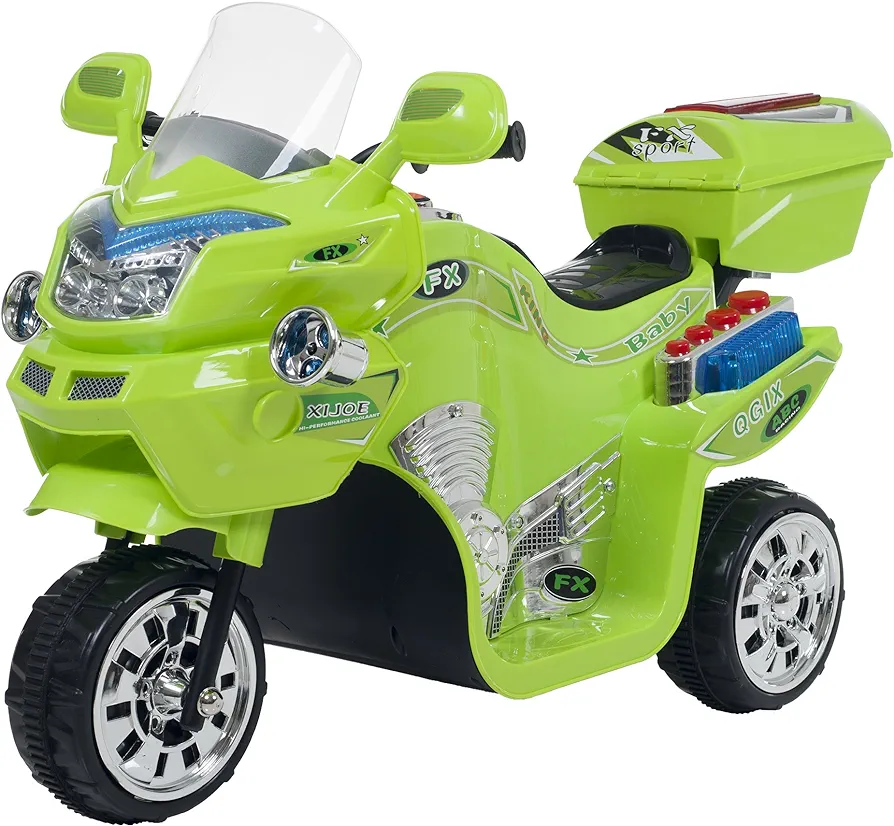 Electric Motorcycle for Kids - 3-Wheel Trike - Battery-Powered Motorbike for Kids Ages 3-6 - Fun Decals, Reverse, and Headlights by Lil? Rider (Green)