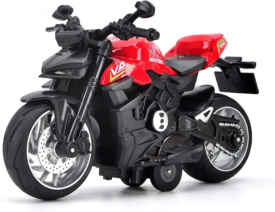 Motorcycle, Pull Back Toy Vehicle with Light and Music, Red, for Kids Age 3+ Years