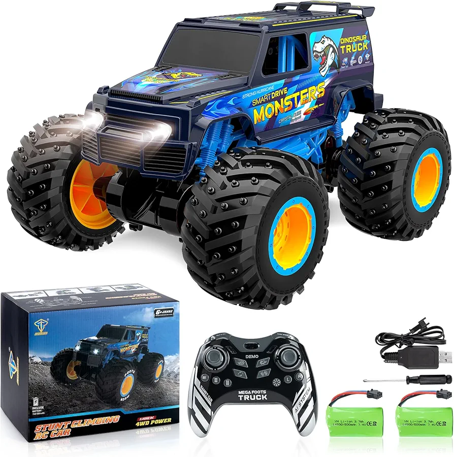 4WD Remote Control Truck,1:10 Scale RC Car Truck Toys Monster Truck Cars,360° Spin Electric Vehicle with with 2 Batteries,Off-Road 3 Speed Motors RC Truck Gifts Presents for Boys/Girls Ages 6+