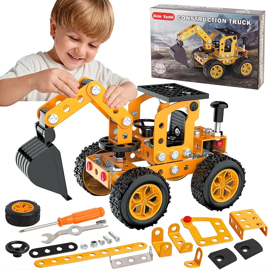 Erector Sets Metal Assembly Toys Model Excavator Kits STEM Projects Model Car Kits to Build Jixin Xyzhi Birthday Gifts for Kids 8-16 Yellow