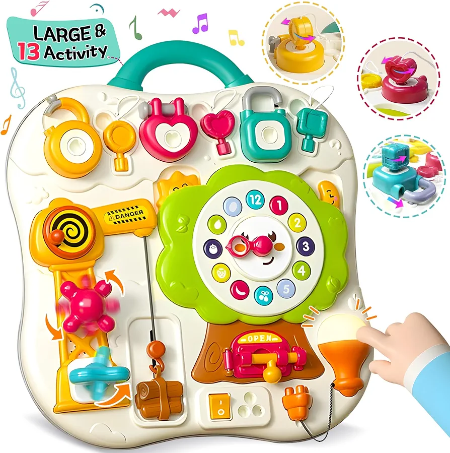 2024 NEW Montessori Busy Board Sensory Toys for toddlers 1-3, 13 Activity Music & Led Light Up Montessori Toys for 2+ Year Old, Birthday Gifts for Toddlers, Travel Toys for 2 year old