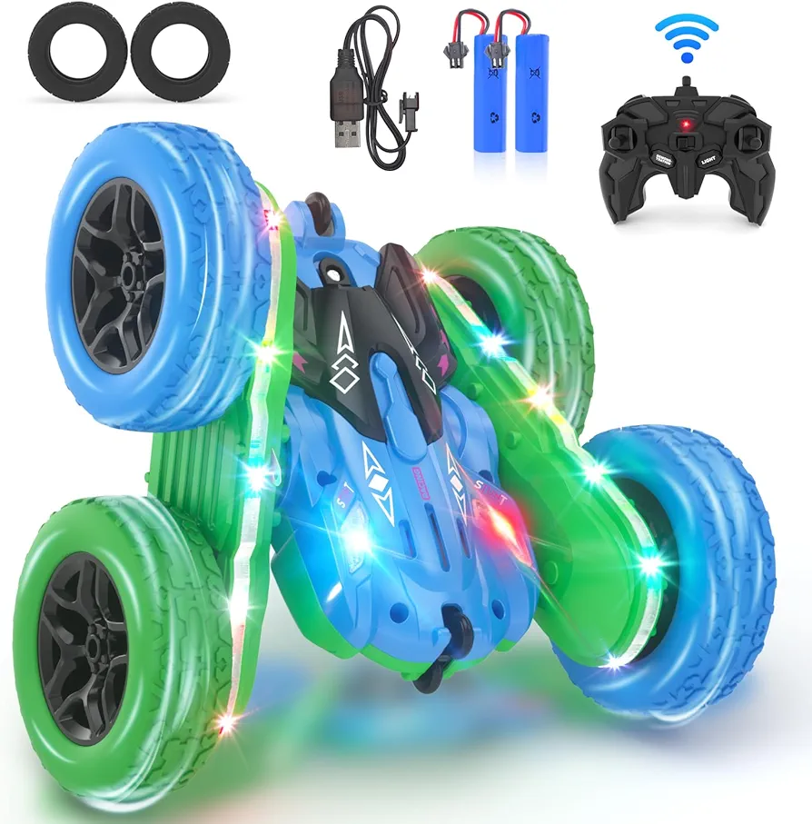 RC Cars Toys for Boys Age 5-7, Stunt Car Toy with Light Strip, 2.4 Ghz RC Cars, Toy for 4 5 6 7 8 Year Old Boys, Car Toy for Boys Age 4-6 5-7 8-12, Fast Race Car Rechargeable Toy for Boys