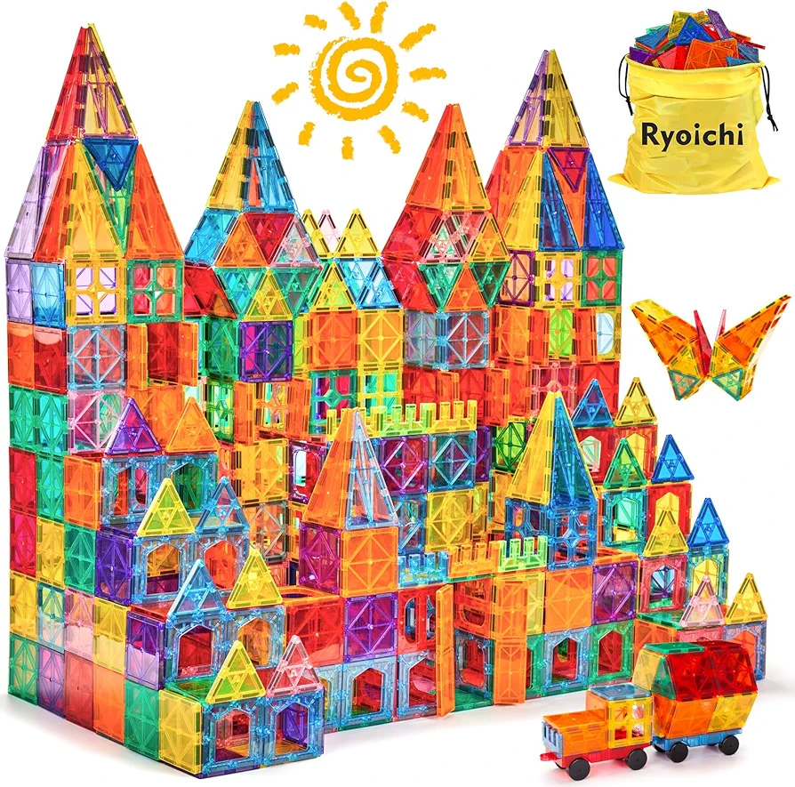 Ryoichi Magnetic Tiles,138PCS Magnet Building Set with 2 Cars,Magnetic 3D Blocks,Construction STEM Learning and Playing Toys for Kids, Montessori Toy for Boys Girls Toddlers 3 4 5 6 7 8 9+ Year Old