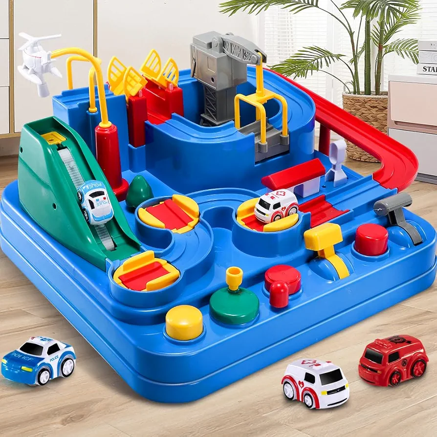 TEMI Kids Race Track Toys with 3 Mini Cars - Puzzle Rail Car Adventure Playset for 3-7 Year Old Boys and Girls