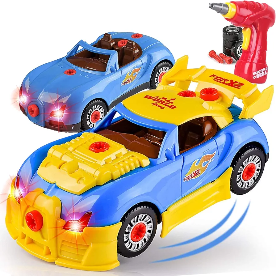 Liberty Imports Take Apart Racing Car Toys - Build Your Own Assembly Vehicle with 30 Piece Constructions Set and Working Electric Drill - Engine Sounds & Lights