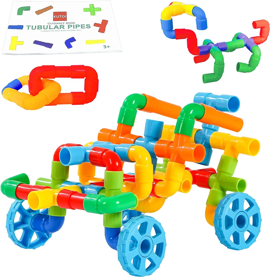 Pipe Building Toys, Early Learning Educational Tubular Pipes, Kids Building Blocks, STEM Toys for 3 Year Old + Boys and Girls, 72 Pcs Stim Toy Set