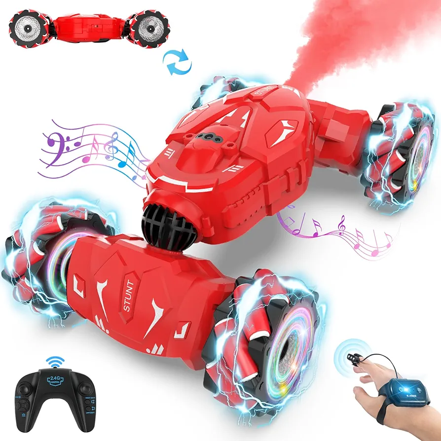 Gesture RC Car Hand Controlled Rc Car Toys for Boys Girls 6-12, 2.4GHz 360° Rotation 4WD Gesture Sensing Rc Stunt Car with Light & Music & Spray, Birthday Gifts for Kids