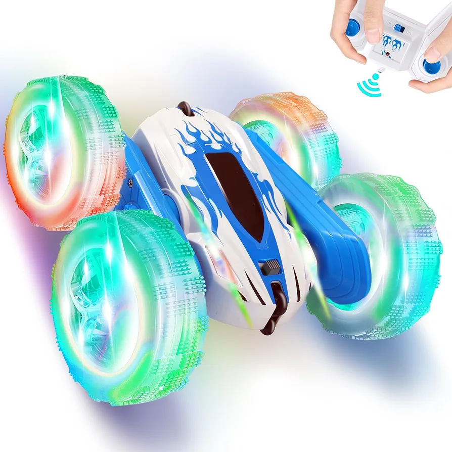 FREE TO FLY Remote Control Car For Boys: Kids RC Stunt Cars Toy with Headlights & WheelLights Double-Sided Driving 360°Flip Rotating Car Toys Gifts Presents for Boy Girls Age 6 7 8 9 10 11 12 Year Old