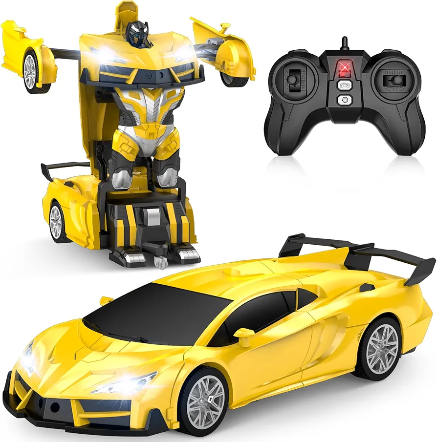 Remote Control Car, Transform Robot RC Cars with Cool Headlights, 2.4Ghz Kids Toys Car with 360 Degree Rotation and One-Button Deformation, Christmas Birthday Gifts for Boys Girls