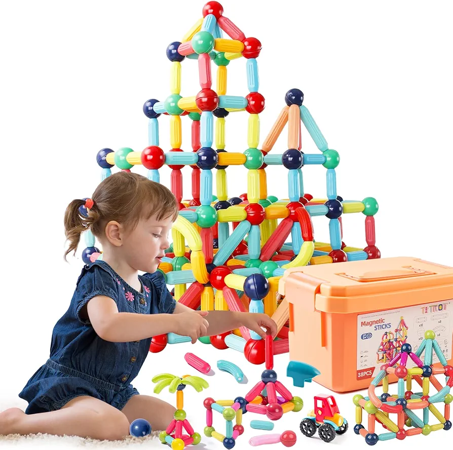 Magnetic Blocks Kids Toys, Large Magnetic Building Sticks STEM Educational Sensory Toy Preschool Learning Montessori Toys for Toddlers Boys Girls Ages 3-8 with 1 Car