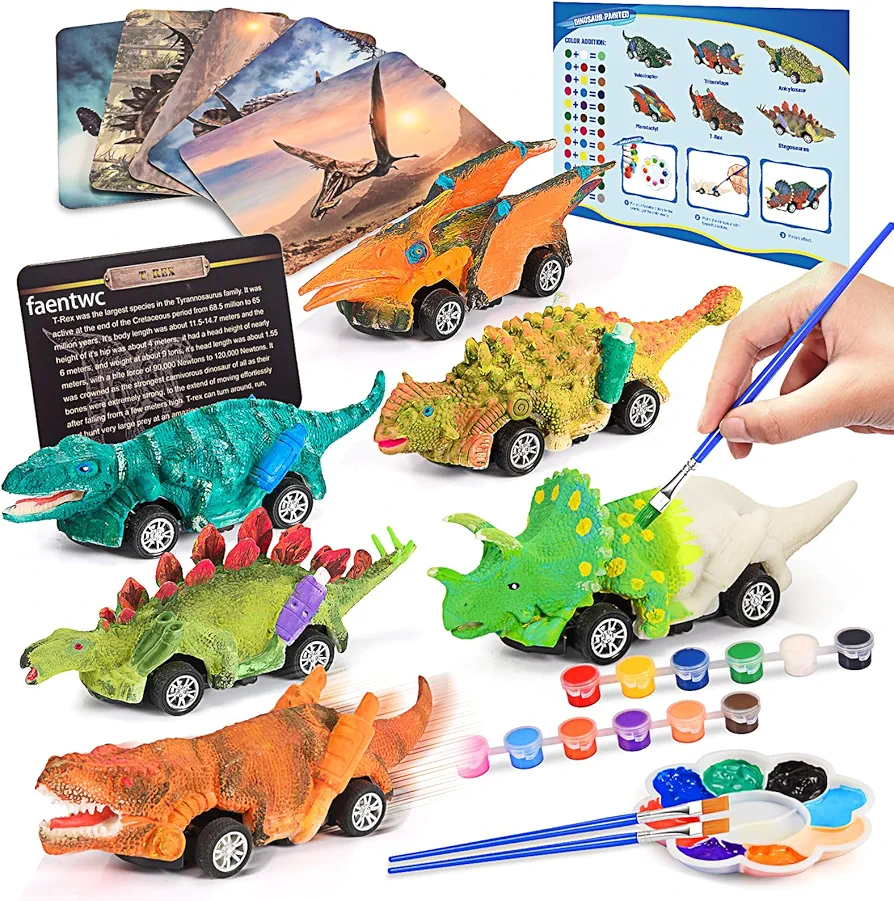 faentwc Painting Toys for Kids 5-7 2 in 1 Dinosaur Arts Painting Kits and Pull Back Cars Toy for Boys 3-12 Year Old Art & Craft Set for Girl DIY Birthday Gifts for Kid Age 4 5 6 7 8 9 10