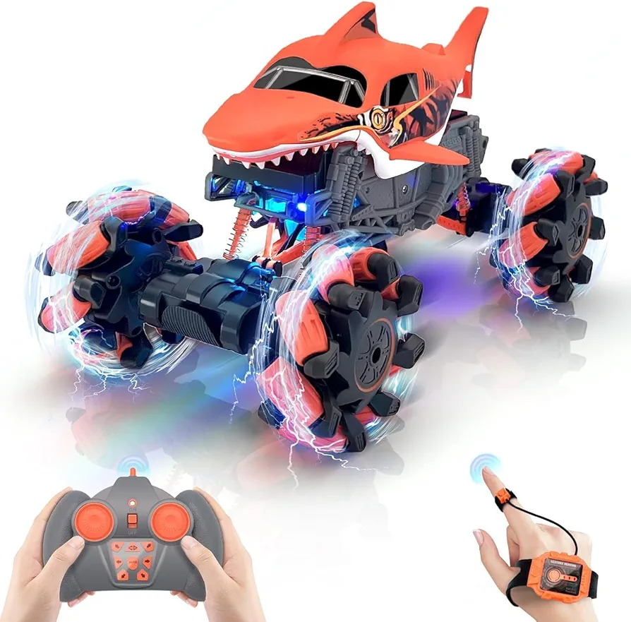 Remote Control Car, Shark Monster Truck with Gesture Sensor, 1:16 30km/h Off-Road Rc Cars, 360°Rotation All Terrain 2.4Ghz 4WD Truck Toy Gift for Boys Girls 3+ Years