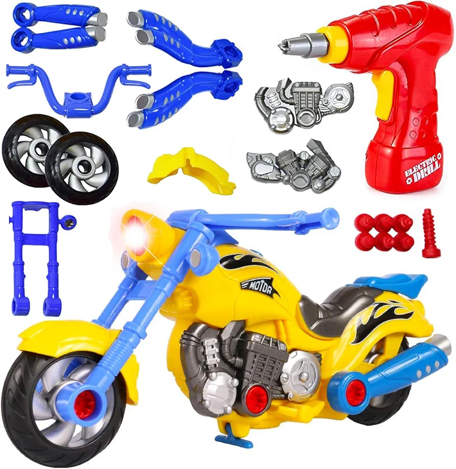 Liberty Imports Kids Take Apart Toys - Build Your Own Toy Motorcycle Vehicle Construction Playset - Realistic Sounds and Lights with Tools and Electric Power Drill