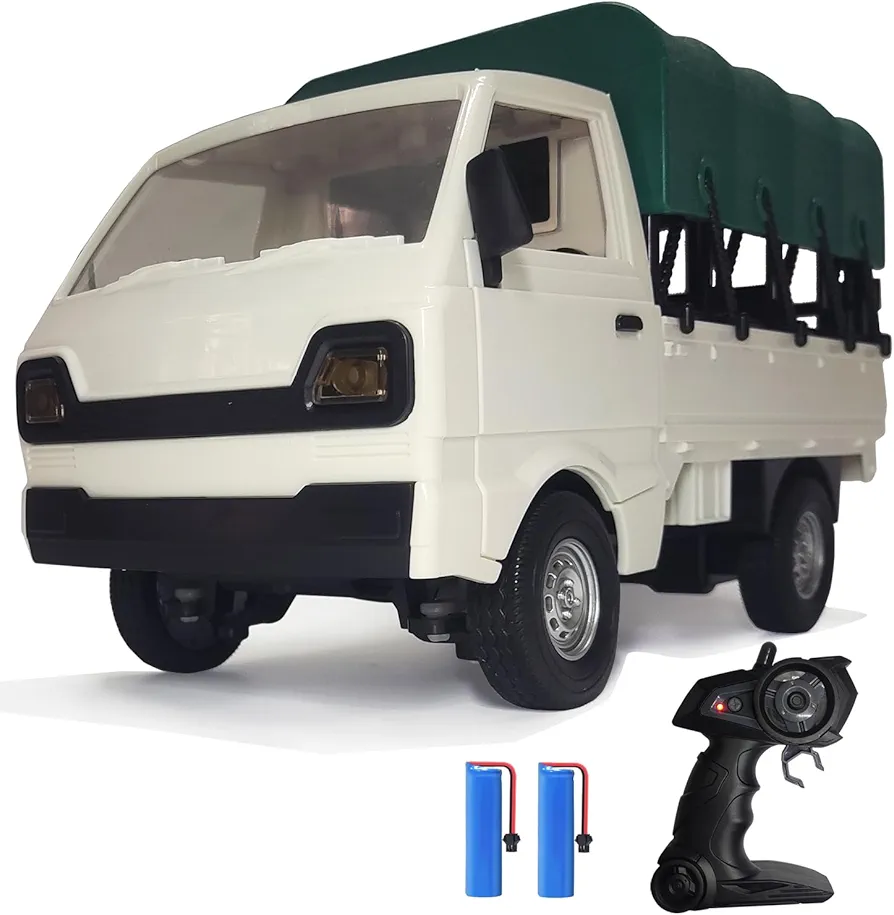 2.4G Off Road RC Truck for Kids - 1:16 Drift Climbing DIY Van Truck with Canvas, All Terrain Remote Control Car with LED Lights, Semi Truck Toys, Birthday for Boys Girls Age 3-8