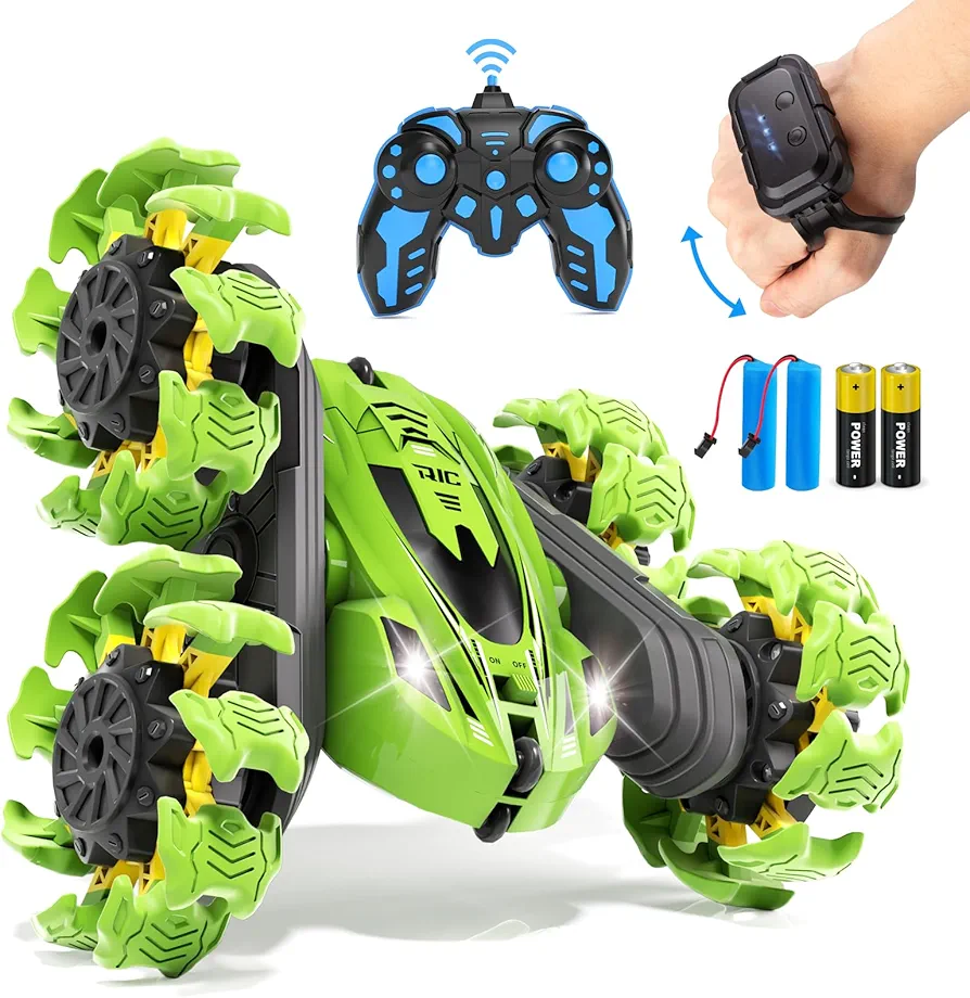 Gesture Sensing RC Stunt Car, 2.4GHz Explosive Remote Control Car with Headlights, Double-Sided 360° Flips RC Cars for Boys Age 6-12 4-7 8-12 as Birthday Toy Cars(Green)