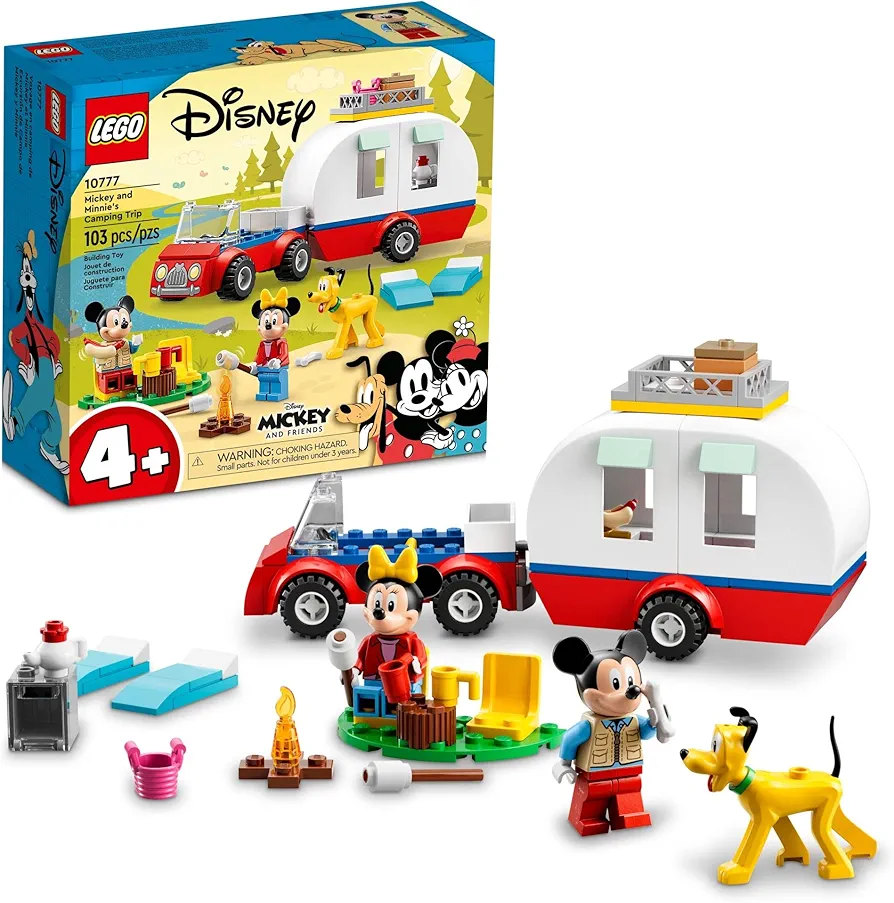 LEGO Disney Mickey Mouse and Minnie Mouse's Camping Trip 10777 Building Toy with Camper Van, Car & Pluto Figure, for Kids 4 Plus Years Old