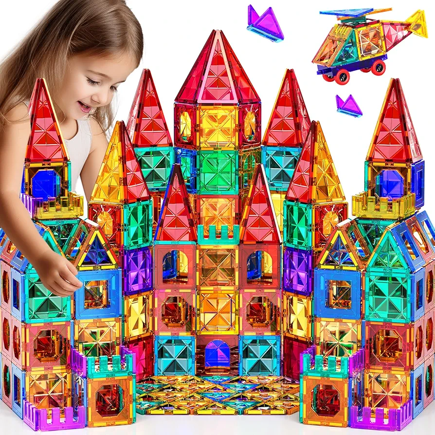 TEMI Magnetic Tiles,Building Blocks, Magnets Building Set, STEM & Learning & Education Toys Christmas Toy Gift for Ages 3 4 5 6 7 8+ Year Old Toddler Kids Boys and Girls (Magnetic Tiles-150pcs)