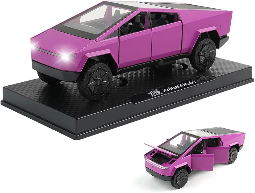 1/32 zinc Alloy Pickup Truck Model, Pull Back Toy Car Model with Sound and Lighting, Suitable for Kids Age 3 Year and UP (Purple)