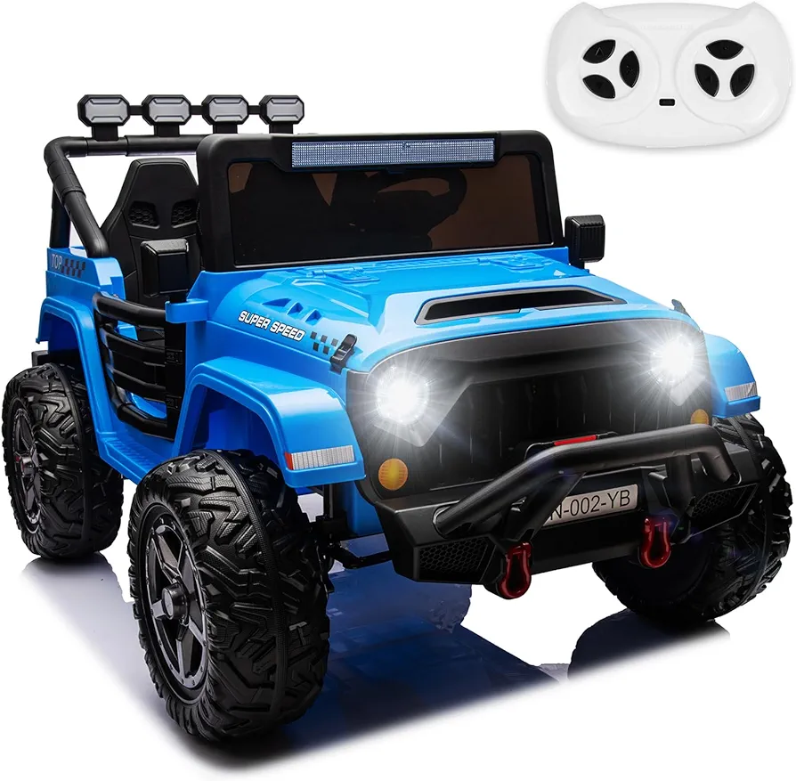 NEWQIDA 24V Ride on Toys for Big Kids Electric Vehicles Battery Powered 4x4 Ride on Truck 2 Seater Ride on Car with Remote Control for Kids Toddlers, EVA Tires, Spring Suspension, Music, Blue