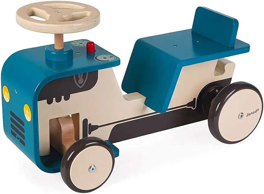 Janod Blue Wooden Ride-on Tractor - Ages 18 Months+ - J08053, Large