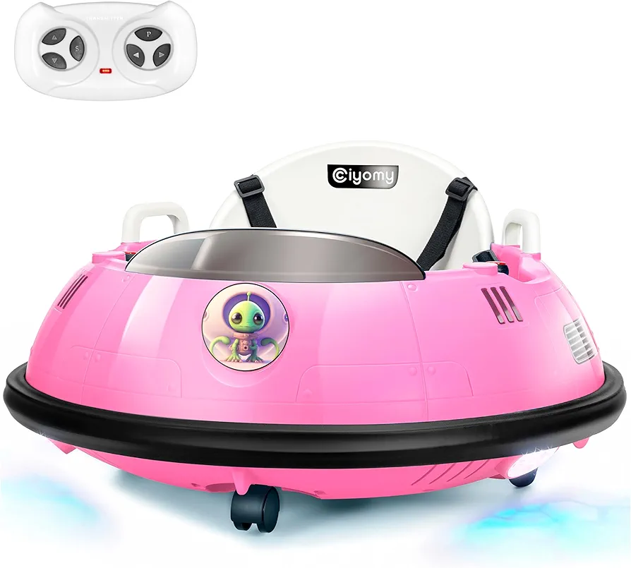 6V Electric Bumper Car for Kids & Toddlers,Ride On Unique Design UFO Bumping Toy Car Gifts, Manual and Remote Control,3 Speeds, 5-Point Harness, LED Lights,360 Degree Spin