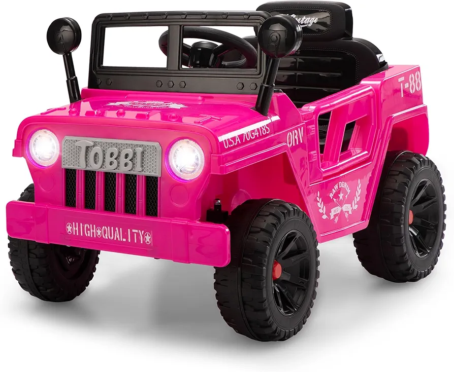 TOBBI Kids Electric Ride On Toy Car, 12V Children Battery Powered Drive Truck with Off-Road Wheels/Suspension/Horn/LED Lights, Suitable for Gift of Toddlers 3-6-Pink