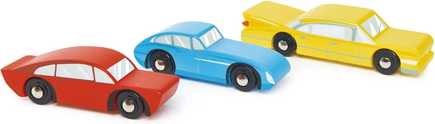 Tender Leaf Toys - Retro Cars - Three Vintage Solid Wood Super Car Set Made with Premium Quality Materials - Encourages Imaginative Roleplay and Develops Fine Motor Skills for Children 3+