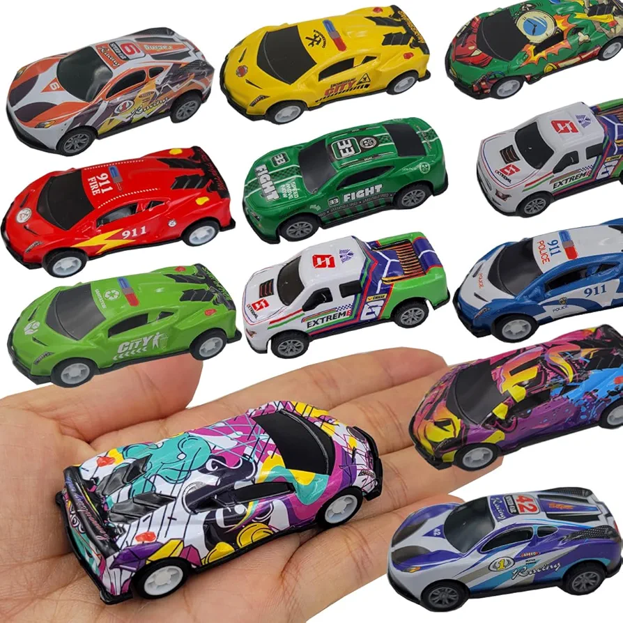 12Pack 1:64 Scale Alloy Race Car 2.9inch Pull Back Racing Cars Die cast Race Car Cartoon Vehicles Playset, Friction Powered Alloy Vehicles Toys for Boys and Girls (12pcs 2.9inch)