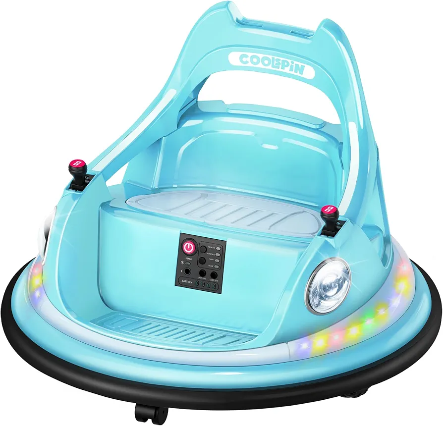 12V Electric Ride On Bumper Car for Toddlers W/Parent Remote Control, 360 Degree Spin, Lights, Music, Bluetooth, 1.9MPH Max, ASTM Certified, 3-5 Years Old, Blue