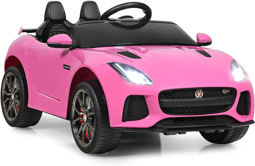 HONEY JOY Pink Ride On Car, Jaguar F-Type, 12V Battery Powered Motorized Vehicle w/Remote Control, Spring Suspension, Double Doors, Lights, 4 Wheel Electric Vehicle for Kids, Gift for Boys Girls(Pink)