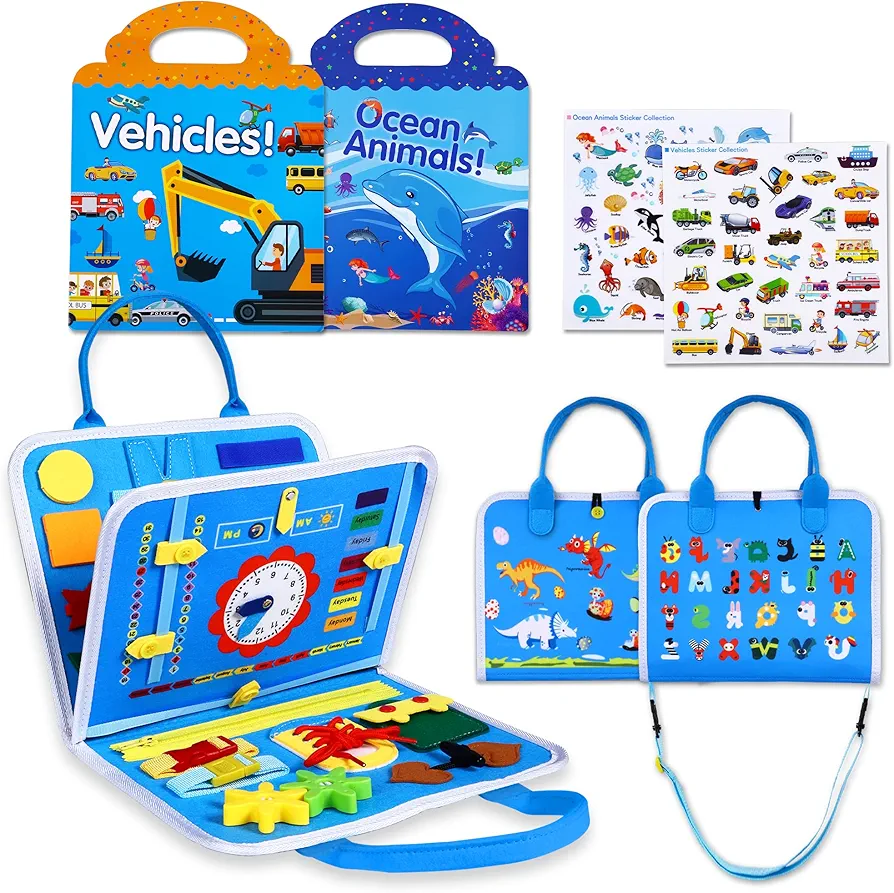 Busy Board Montessori Toys for 1 2 3 4 5 6 Year Old Boys Girls Birthday Gifts, Preschool Learning Activities with Life Dress Skills for Toddlers 1-3, Educational Travel Toys for Plane Car