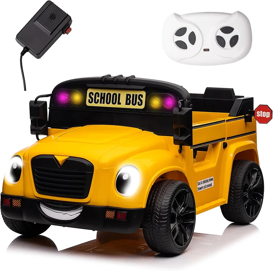 24V School Bus Kids Ride on Powered Car Toy 4 Wheels Electric Truck Vehicle with Parent Remote Control Bluetooth Music Player for Boy Girl Age 3+,Yellow