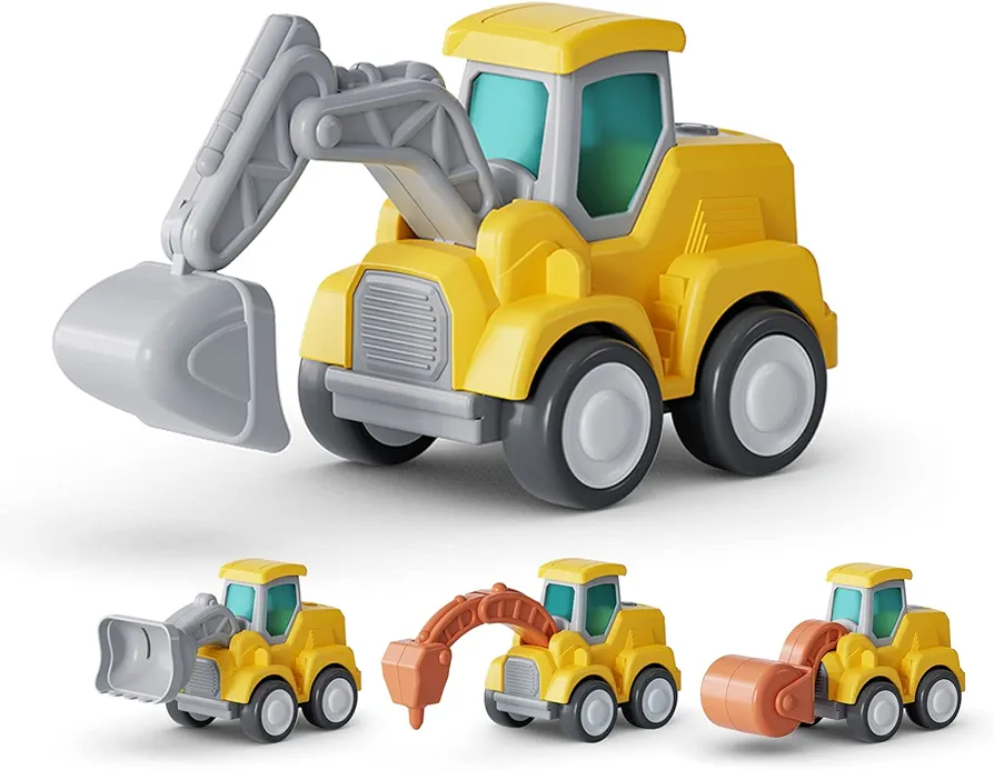 Toy Cars for Toddlers 1-3 - Pull Back Cars Toys, Press and Go Truck Toys for 18 Months to 2 3 4 5 Years Boys Girls Gift 4 PCS (Construction Vehicles)