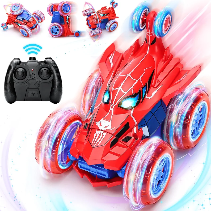 Spider Remote Control Car for 5-7,360° Rotating Double Sided RC Stunt Car with Cool Wheel Lights,4WD Off Road RC Crawlers Outdoor Toys Cars for Kids Boys Girls Age 4-7 8-12 Birthday Gift