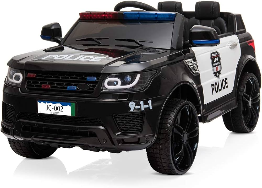 Winado 12V Kids Ride On Police Car Electric Toy w/ 2.4G Parent Remote Control, Battery Powered Vehicle with Flashing Lights, Megaphone Siren Horn, Music, Black