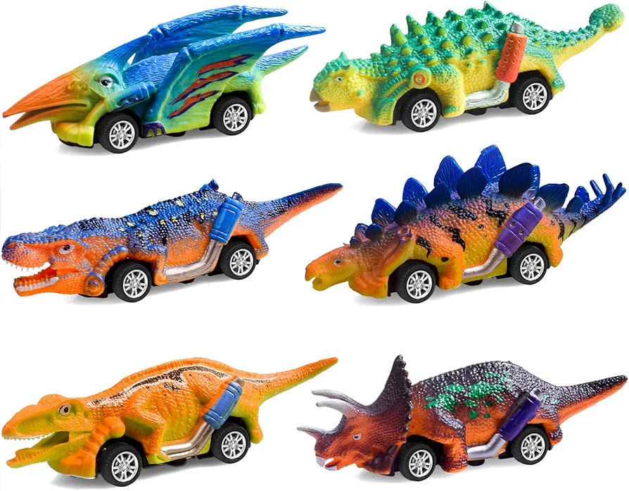 FFTROC Dinosaur Toys for Kids 3-5 Pull Back Cars 6 Pack - Monster Trucks Toys for 3 4 5 Year Old Boys Toys Birthday