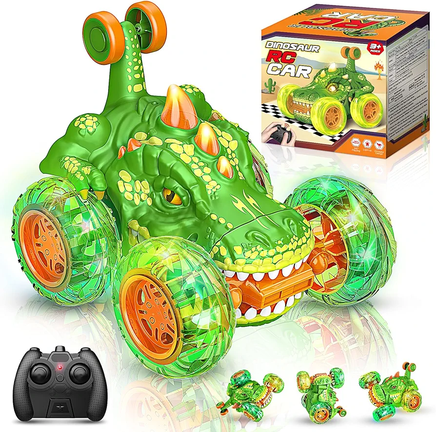 Toys for 3-10 Year Olds Boys,Remote Control Car RC Cars, Dinosaur Car 360° Rotate RC Dino Cars with Wheel Light,2.4Ghz Fast Stunt RC Truck, Toys for Kids Outdoor Toys Birthday